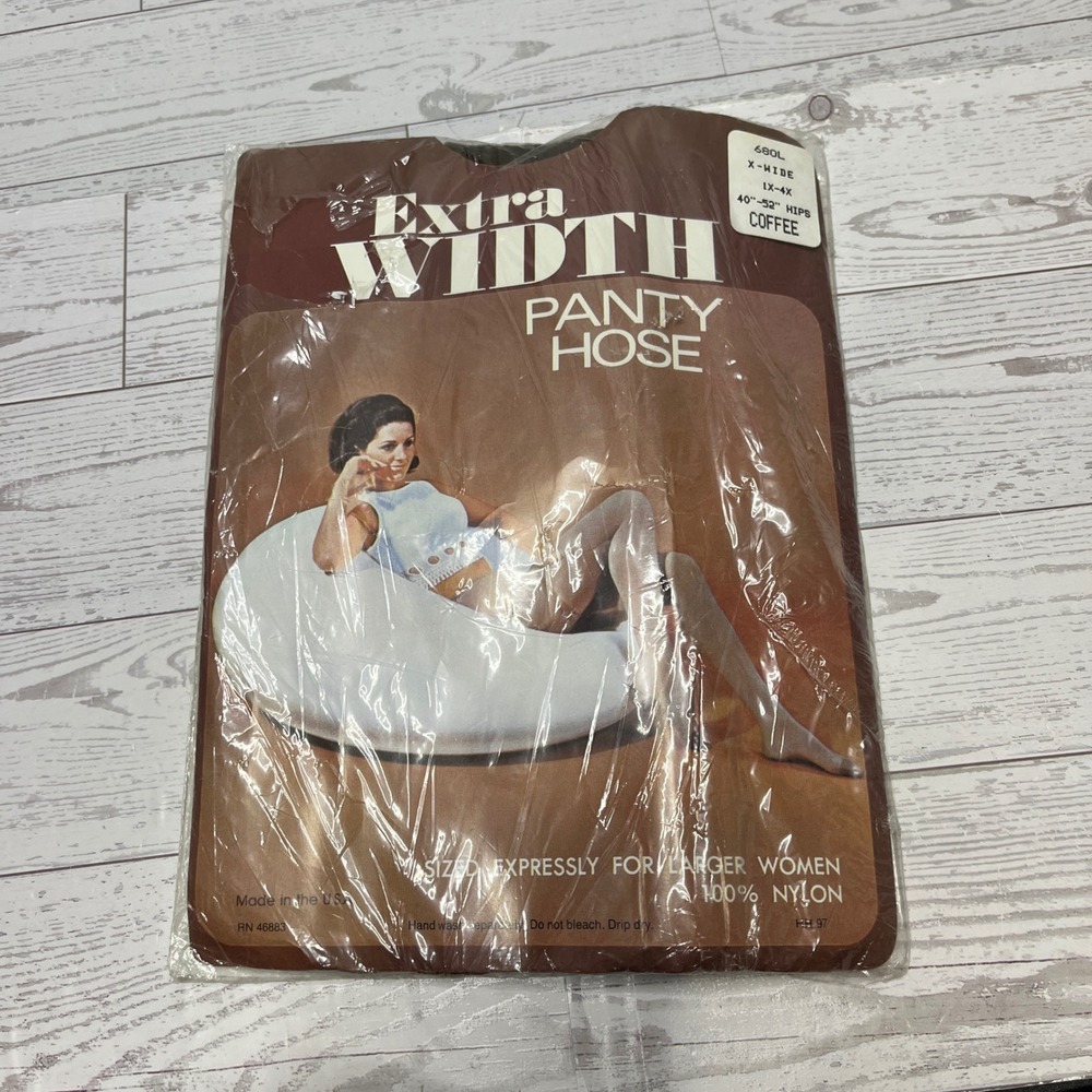 Vintage Extra Width Panty Hose Coffee Brown 1X-4X Plus Size 100% Nylon USA Made